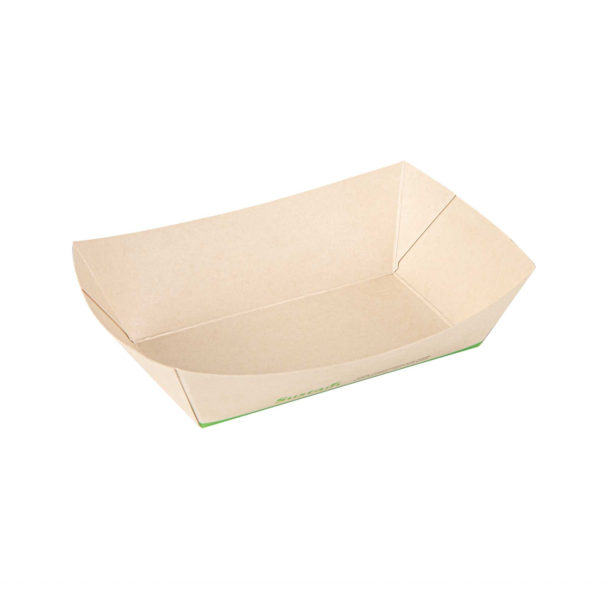 Sustain 1 lb Bamboo Paper #200 Food Tray / Boat - with PLA Lining, Compostable - 7 1/4" x 5 3/4" x 2" - 50 count box
