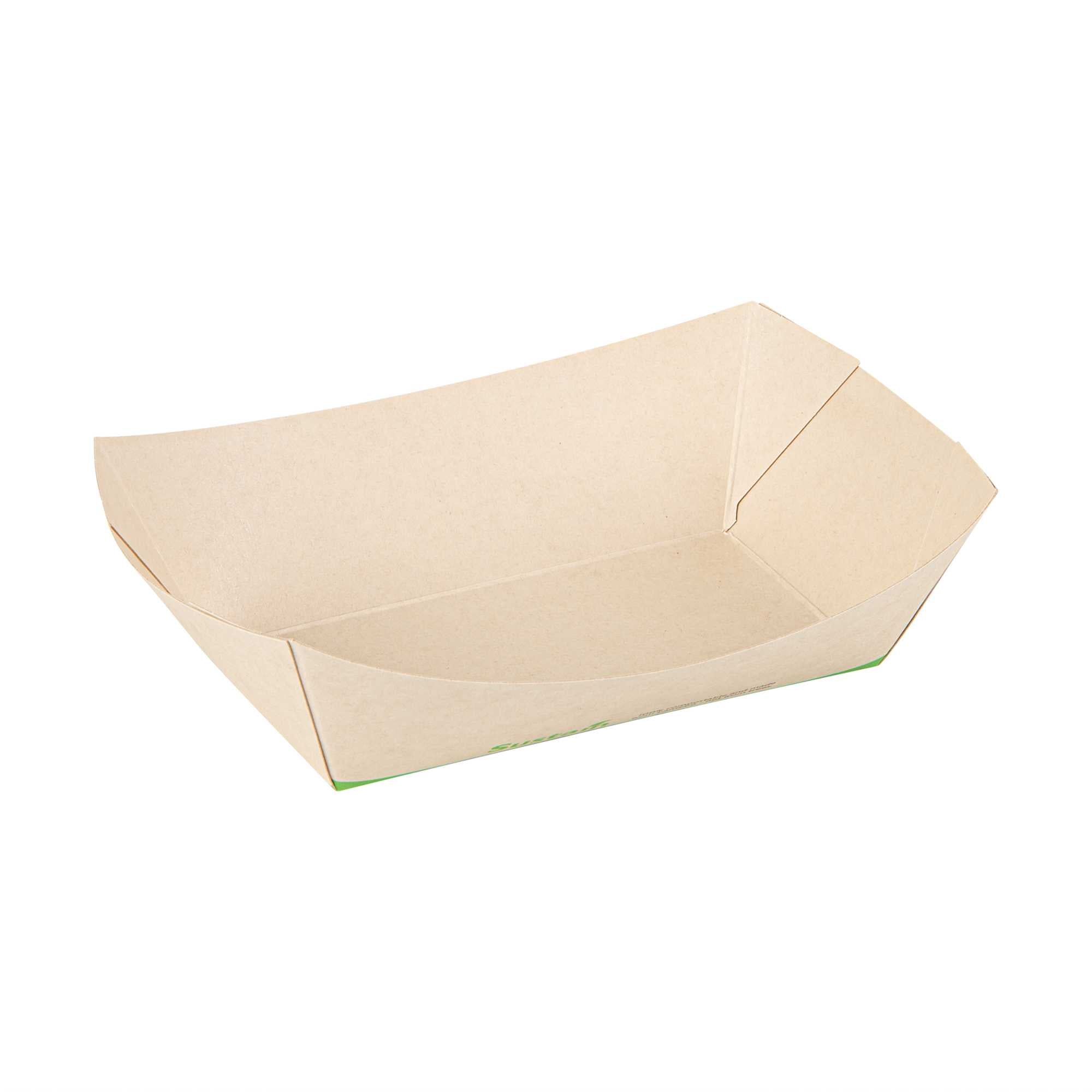 Sustain 1 1/2 lb Bamboo Paper #300 Food Tray / Boat - with PLA Lining, Compostable - 7 1/2" x 5 3/4" x 2 1/4" - 50 count box