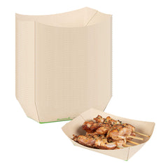 Sustain 1 1/2 lb Bamboo Paper #300 Food Tray / Boat - with PLA Lining, Compostable - 7 1/2