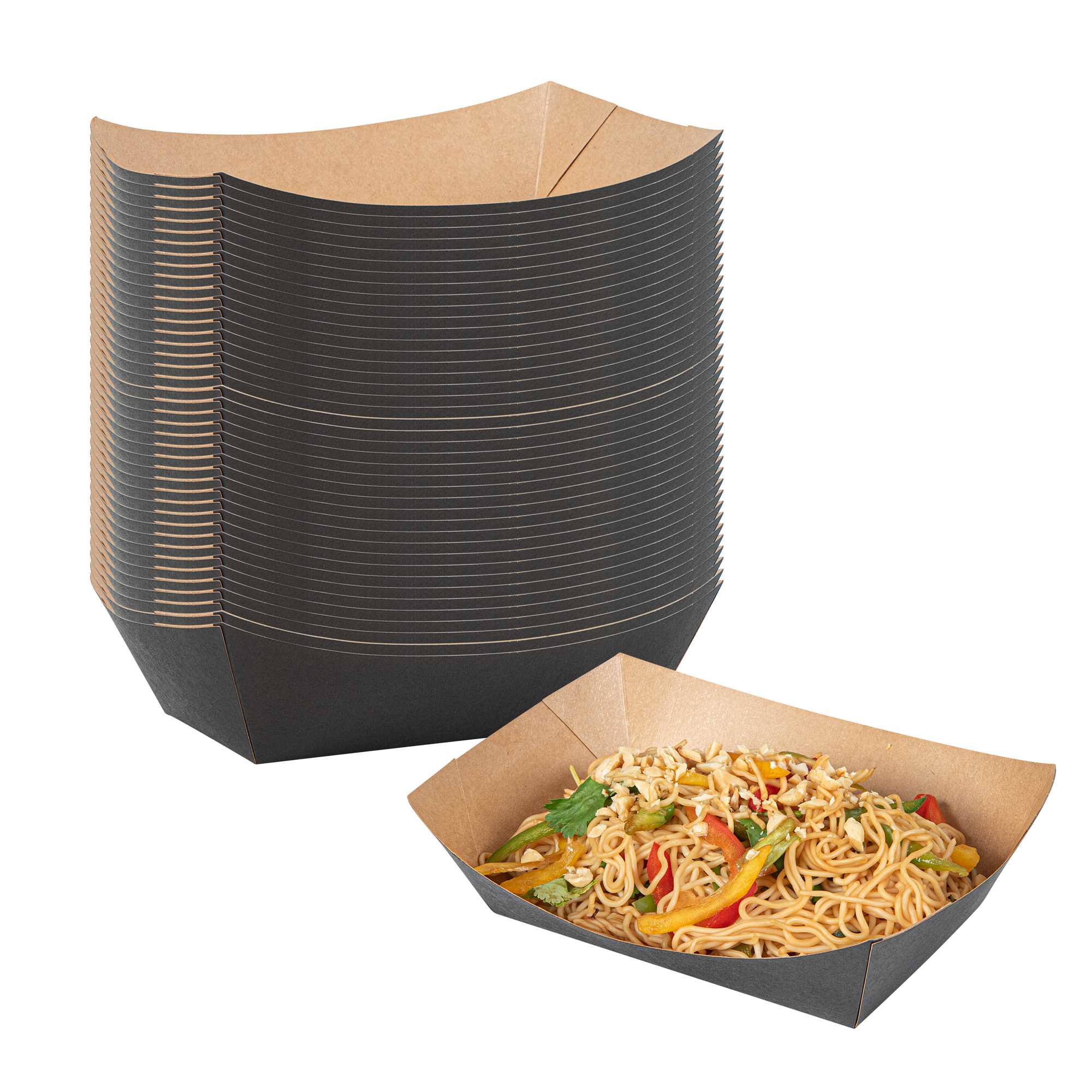 Bio Tek 2 lb Black Paper #500 Food Tray / Boat - 8 3/4" x 6 3/4" x 2 1/4" - 50 count box