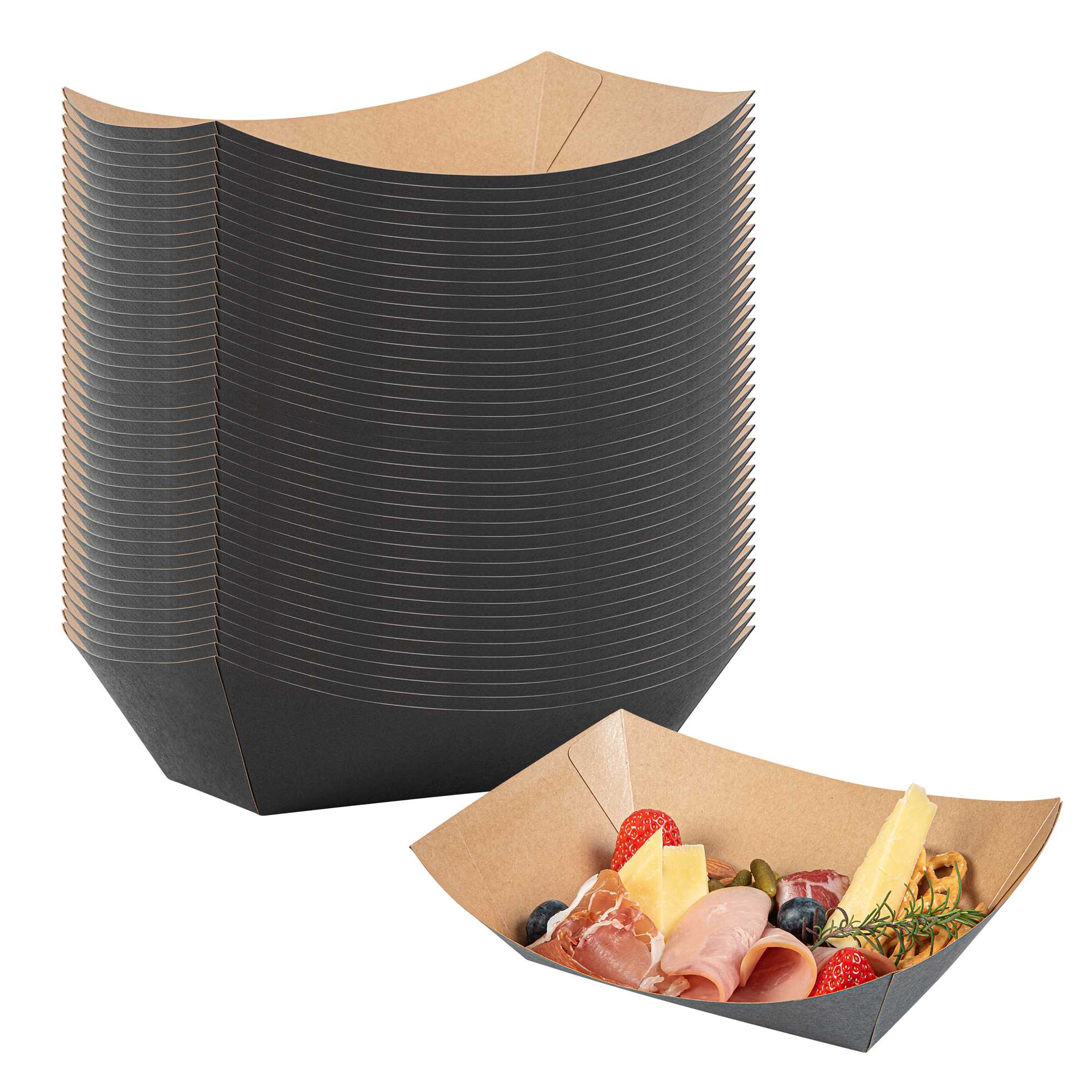 Bio Tek 2 1/2 lb Black Paper #1000 Food Tray / Boat - 9 1/4" x 7" x 3" - 50 count box