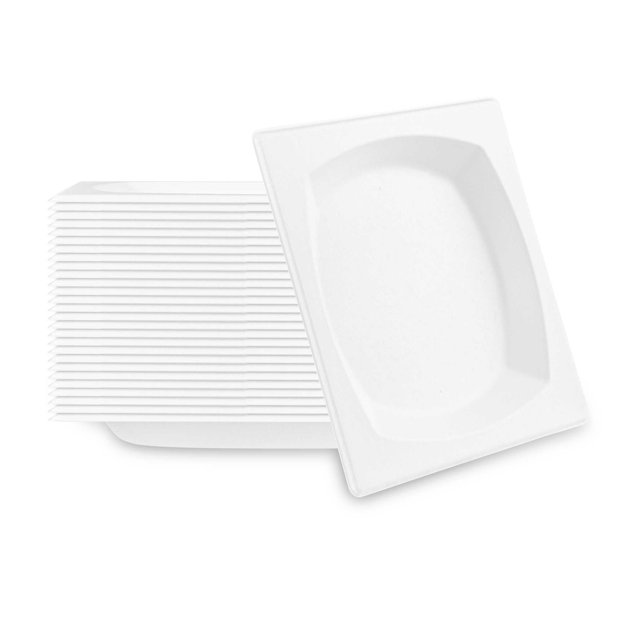 Pulp Safe No PFAS Added Square White Sugarcane / Bagasse Plate - Home Compostable - 8 1/4" x 8 1/4" - 100 Count Box