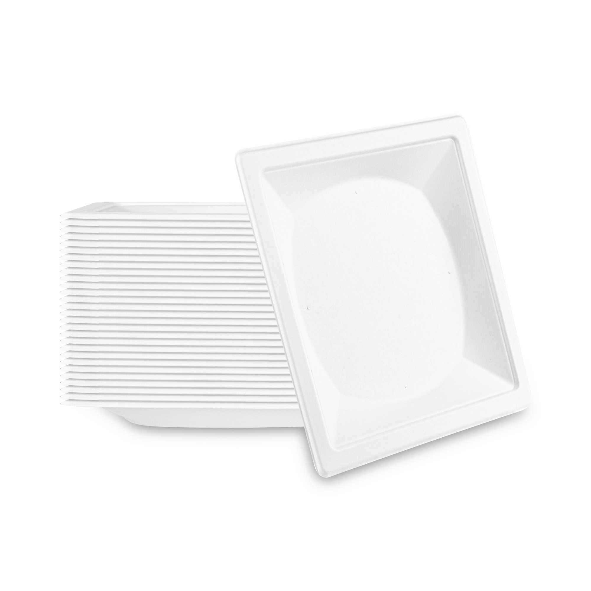Pulp Safe No PFAS Added Square White Sugarcane / Bagasse Plate - Home Compostable - 10 1/4" x 10 1/4" - 100 Count Box