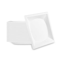 Pulp Safe No PFAS Added Square White Sugarcane / Bagasse Plate - Home Compostable - 10 1/4