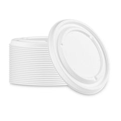Pulp Safe No PFAS Added Round White Sugarcane / Bagasse Lid - Fits 17 oz to 34 oz Bowls, Home Compostable - 6 1/2