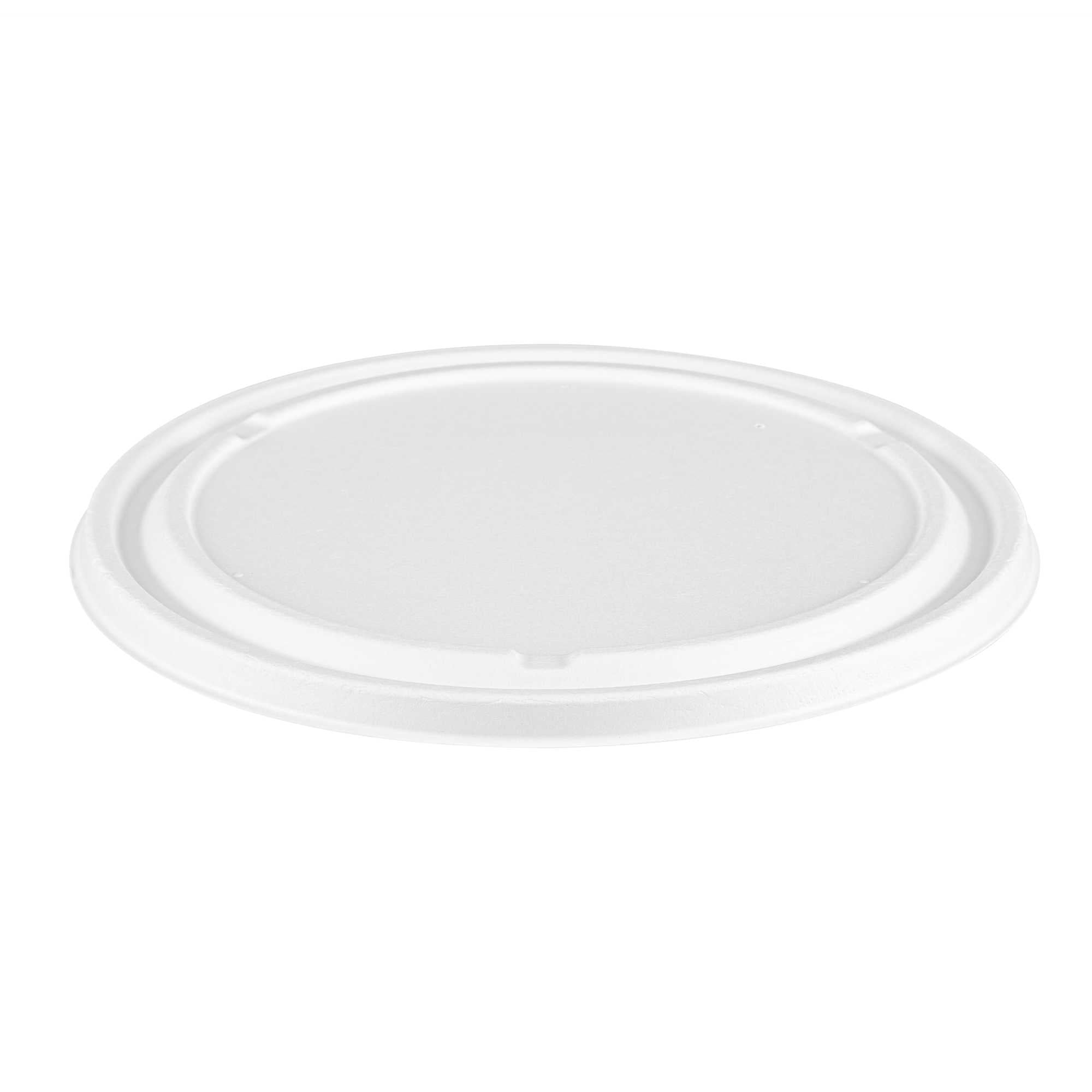 Pulp Safe No PFAS Added Round White Sugarcane / Bagasse Lid - Fits 50 and 68 oz Bowls, Home Compostable - 10 1/4" x 10 1/4" - 100 Count Box