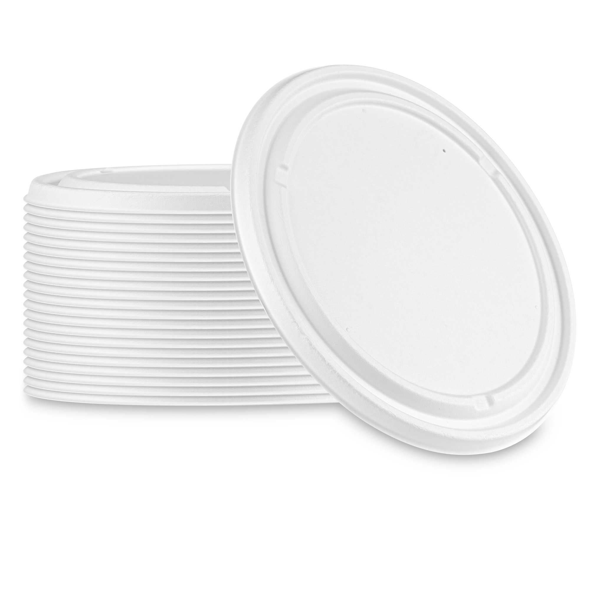 Pulp Safe No PFAS Added Round White Sugarcane / Bagasse Lid - Fits 50 and 68 oz Bowls, Home Compostable - 10 1/4" x 10 1/4" - 100 Count Box