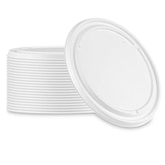 Pulp Safe No PFAS Added Round White Sugarcane / Bagasse Lid - Fits 50 and 68 oz Bowls, Home Compostable - 10 1/4