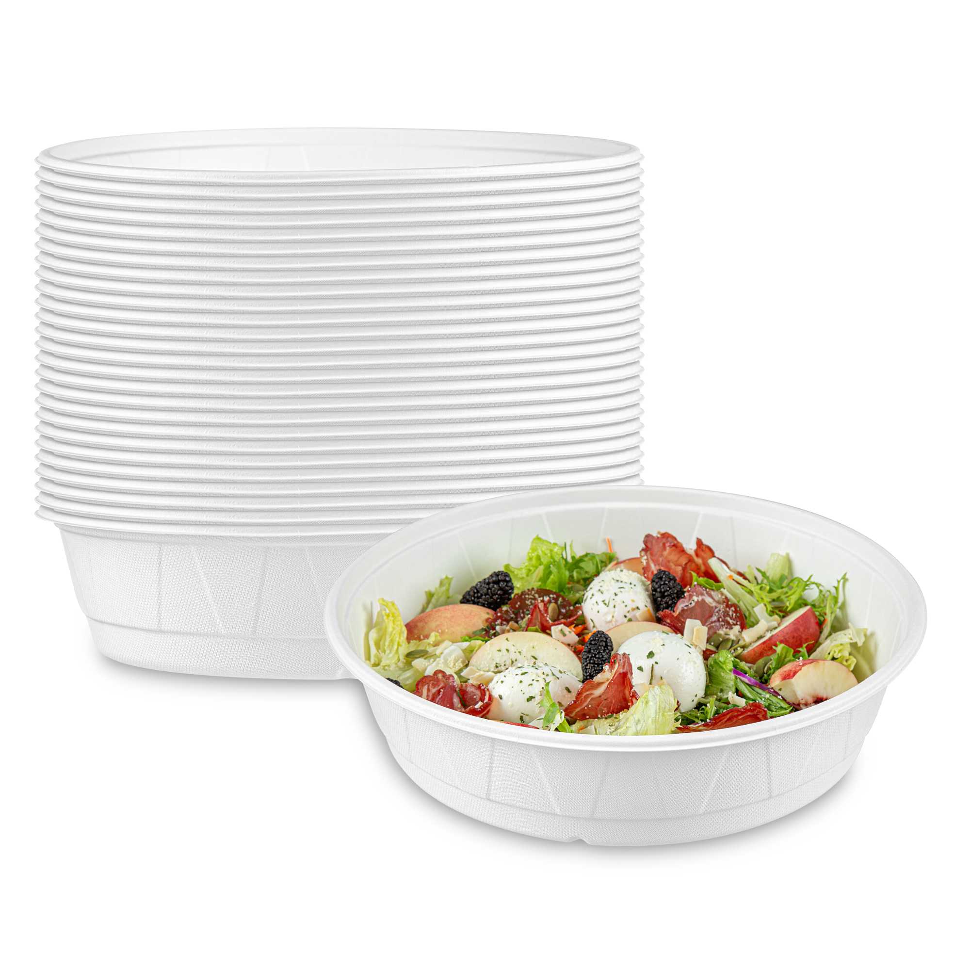 Pulp Safe No PFAS Added 101 oz Round White Sugarcane / Bagasse Bowl - Home Compostable - 11 1/4" x 11 1/4" x 2 3/4" - 100 Count Box