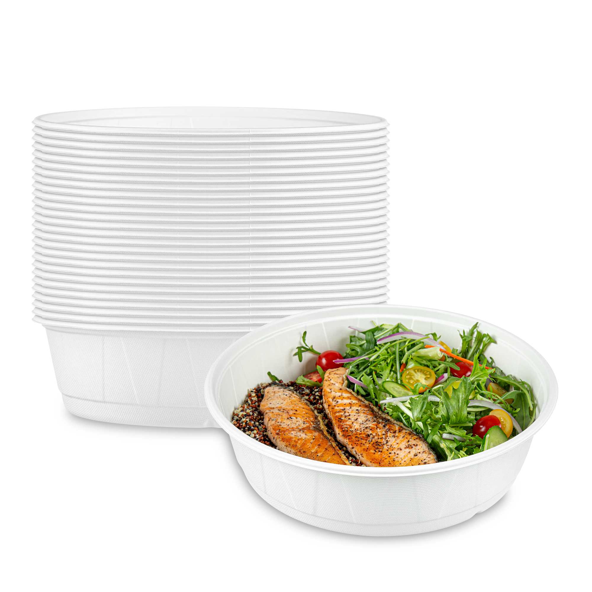 Pulp Safe No PFAS Added 118 oz Round White Sugarcane / Bagasse Bowl - Home Compostable - 11 1/4" x 11 1/4" x 3" - 100 Count Box
