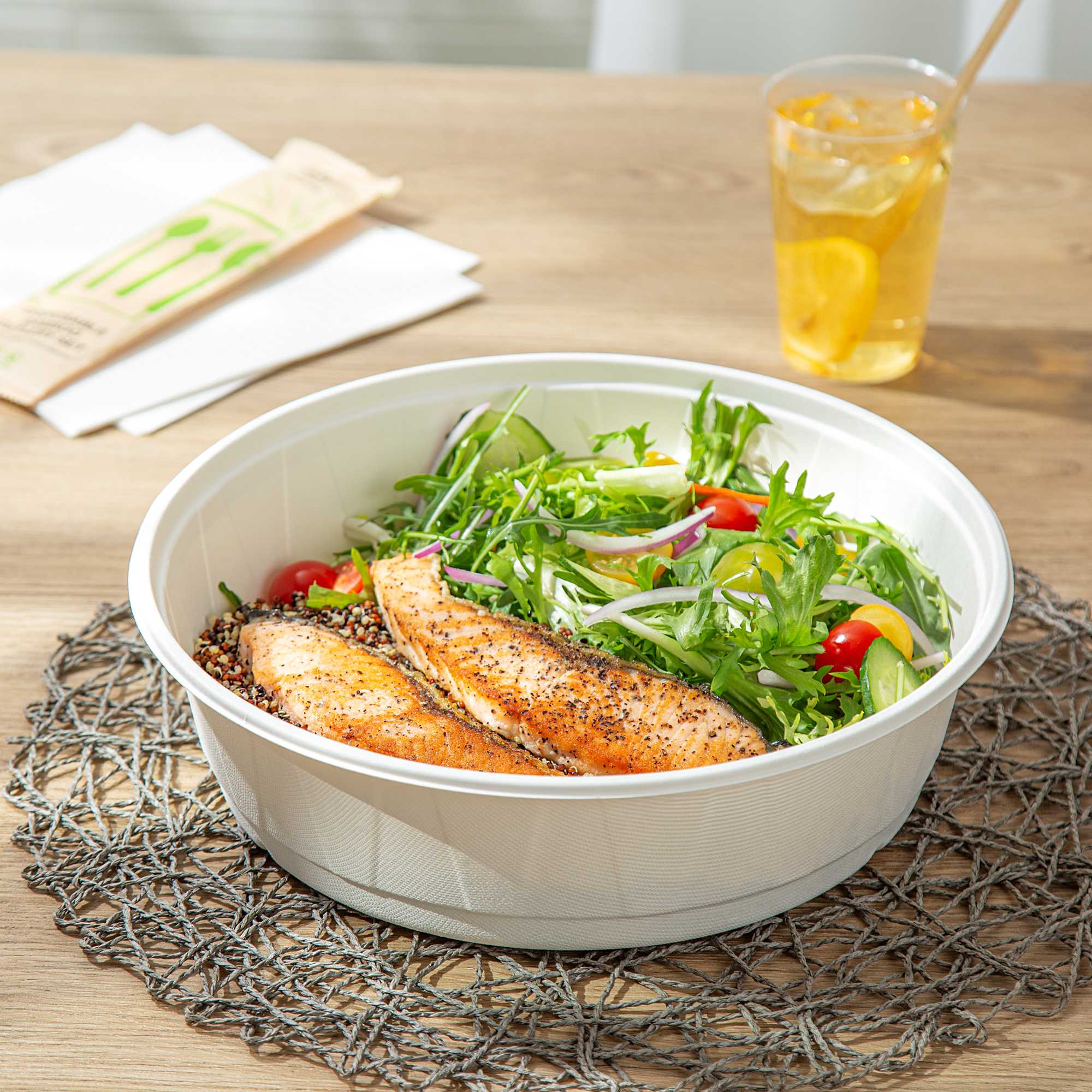 Pulp Safe No PFAS Added 118 oz Round White Sugarcane / Bagasse Bowl - Home Compostable - 11 1/4" x 11 1/4" x 3" - 100 Count Box