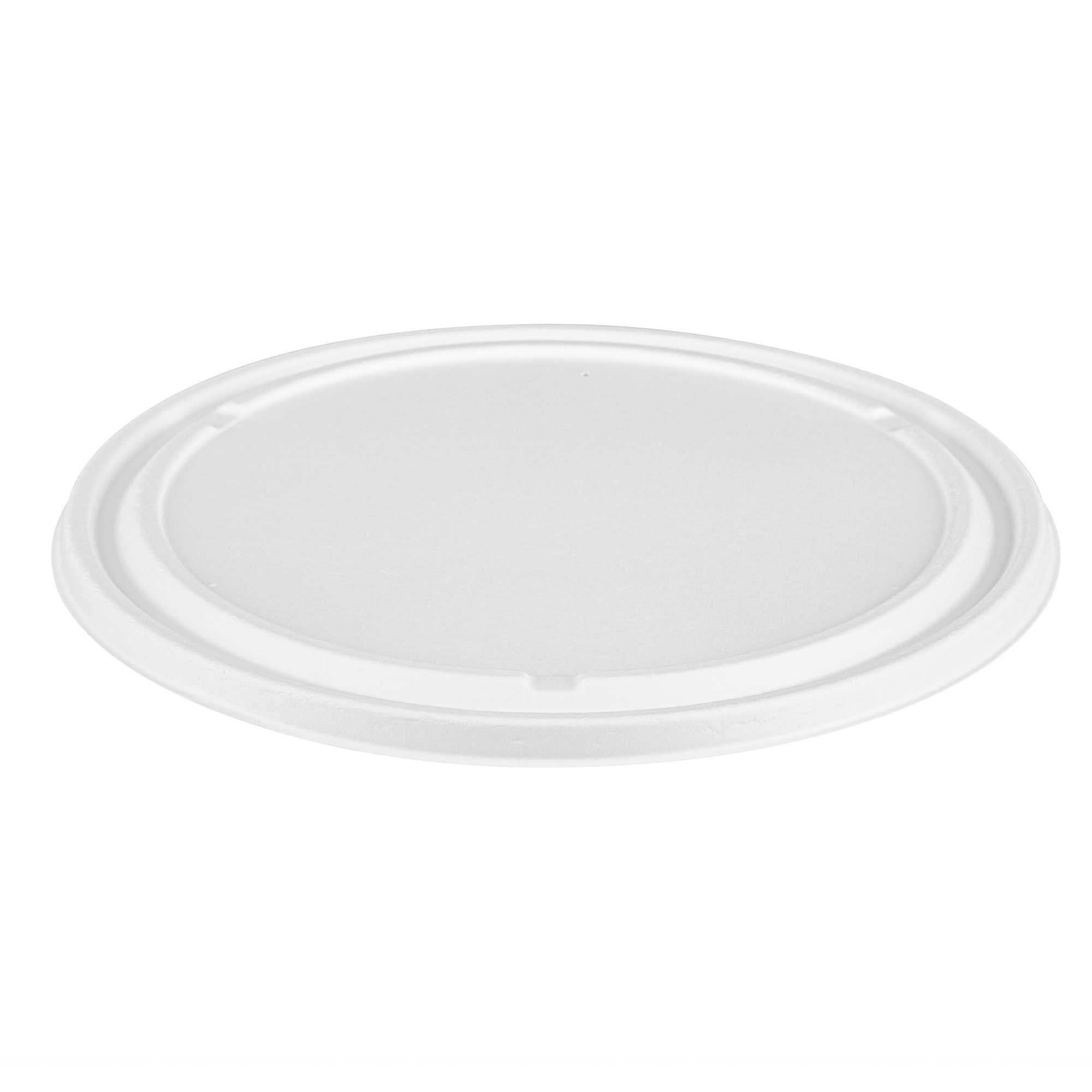 Pulp Safe No PFAS Added Round White Sugarcane/Bagasse Lid - Fits 84 oz to 118 oz Bowls, Home Compostable - 11 1/2" x 11 1/2" - 100 Count Box
