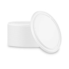 Pulp Safe No PFAS Added Round White Sugarcane / Bagasse Lid - Fits 84 oz to 118 oz Bowls, Home Compostable - 11 1/2