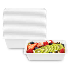 Pulp Safe No PFAS Added 22 oz Rectangle White Sugarcane / Bagasse Bowl - Home Compostable - 7