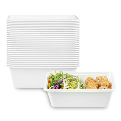 Pulp Safe No PFAS Added 27 oz Rectangle White Sugarcane / Bagasse Bowl - Home Compostable - 7