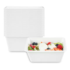 Pulp Safe No PFAS Added 34 oz Rectangle White Sugarcane / Bagasse Bowl - Home Compostable - 7