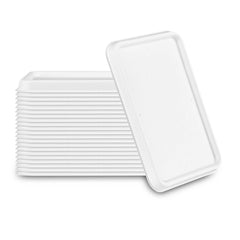 Pulp Safe No PFAS Added Rectangle White Sugarcane / Bagasse Lid - Fits 22 to 34 oz Bowls,Home Compostable - 7 1/2
