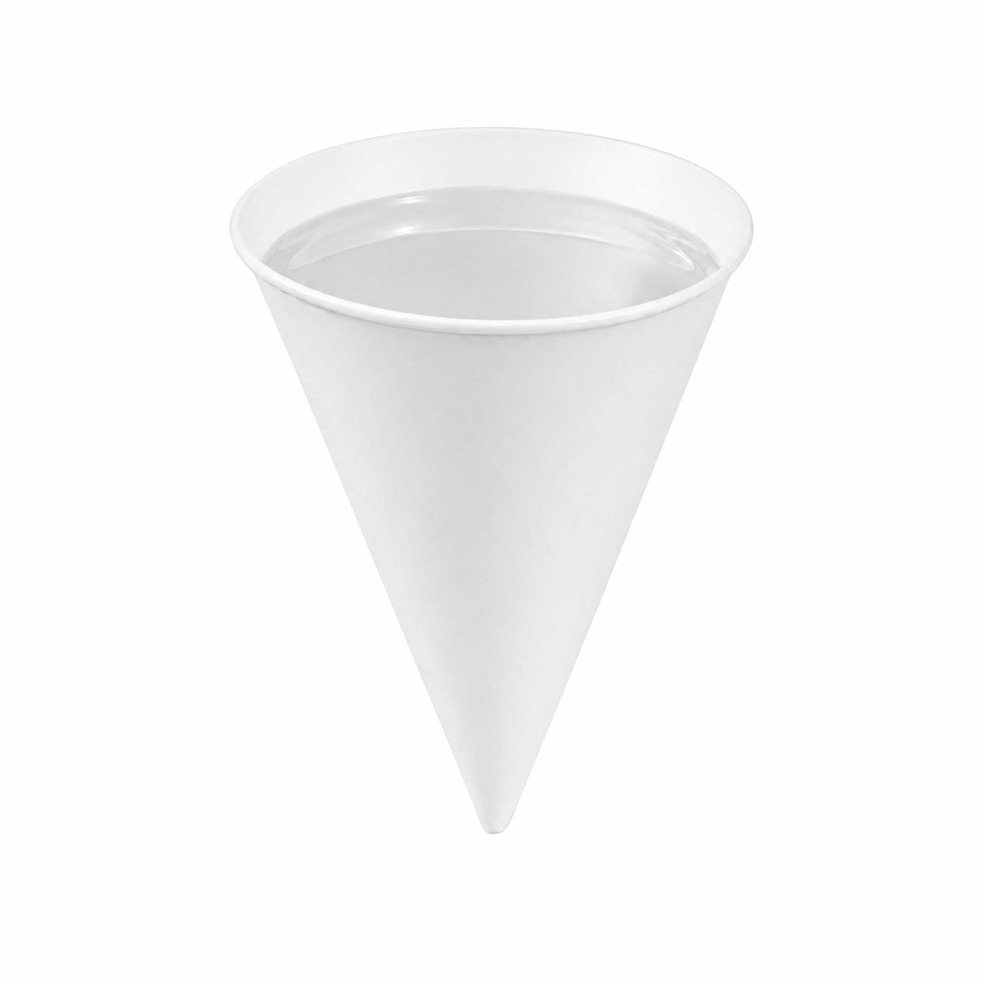 Med Supply 4 oz White Rolled Rim Paper Cone Cup - Home Compostable, Biodegradable - 2 3/4" x 2 3/4" x 3 1/2" - 200 count box