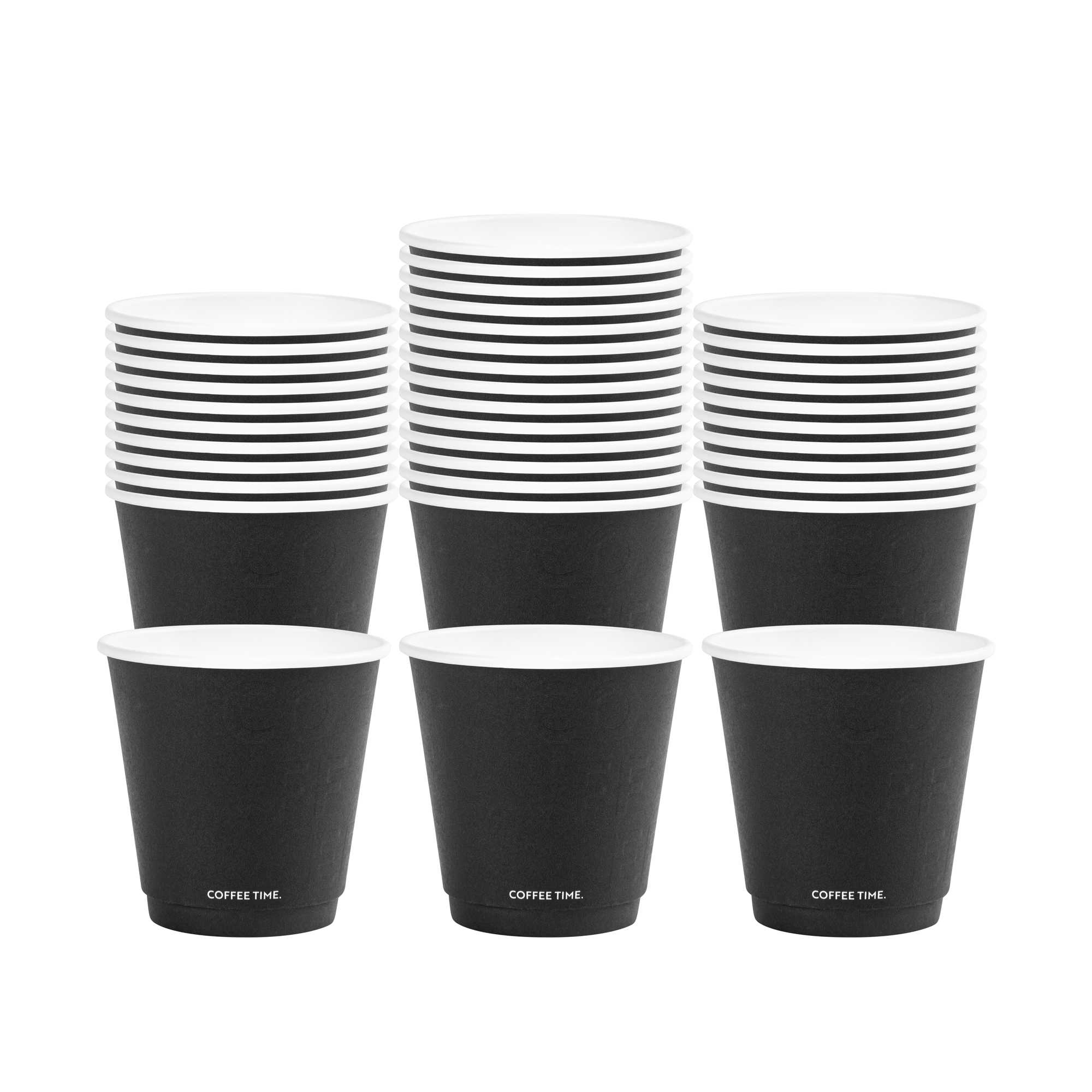 Restpresso 8 oz Black Embossed Paper Coffee Cup - Double Wall - 3 1/2" x 3 1/2" x 3 1/4" - 25 count box