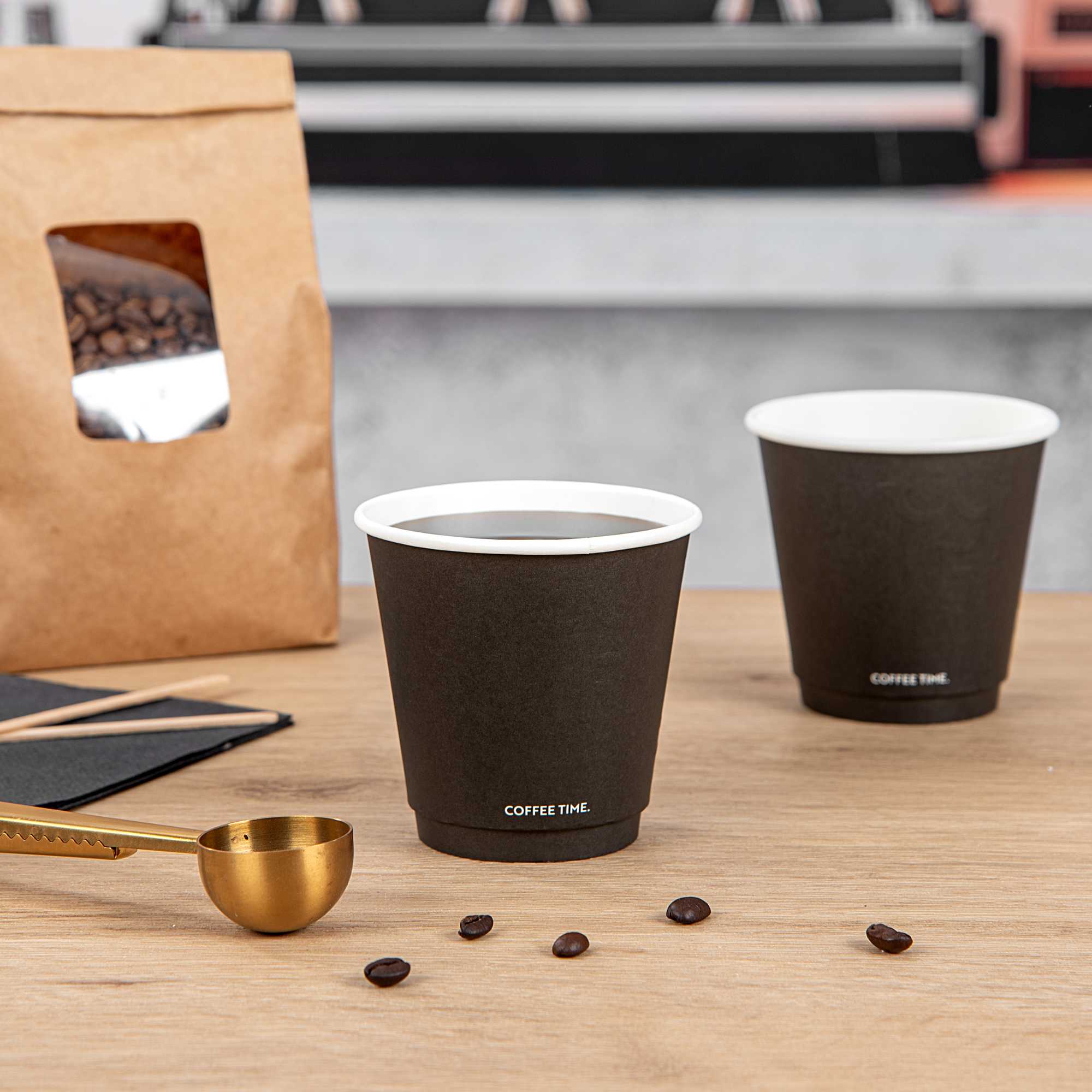 Restpresso 8 oz Black Embossed Paper Coffee Cup - Double Wall - 3 1/2" x 3 1/2" x 3 1/4" - 25 count box