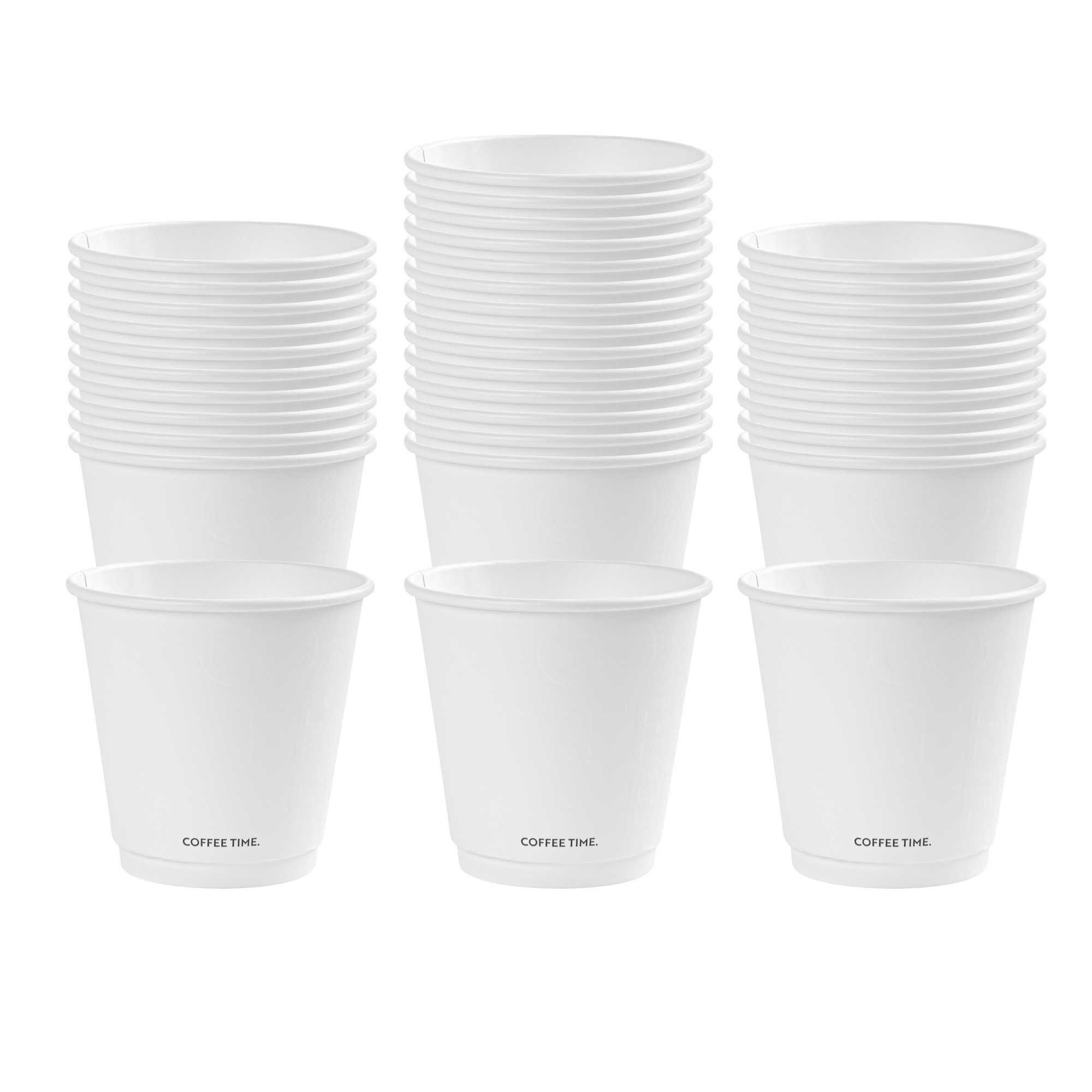 Restpresso 8 oz White Embossed Paper Coffee Cup - Double Wall - 3 1/2" x 3 1/2" x 3 1/4" - 25 count box