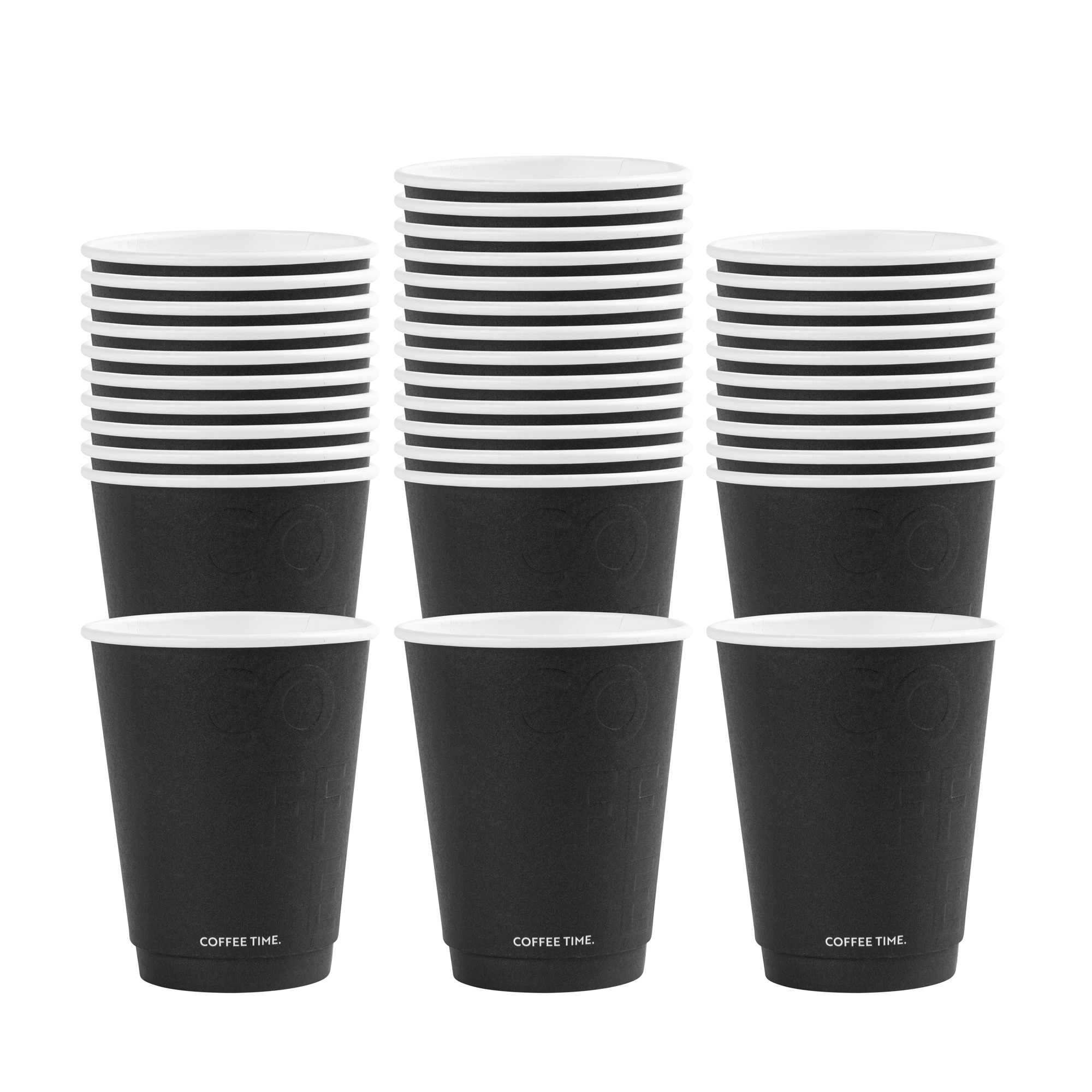 Restpresso 12 oz Black Embossed Paper Coffee Cup - Double Wall - 3 1/2" x 3 1/2" x 4 1/4" - 25 count box