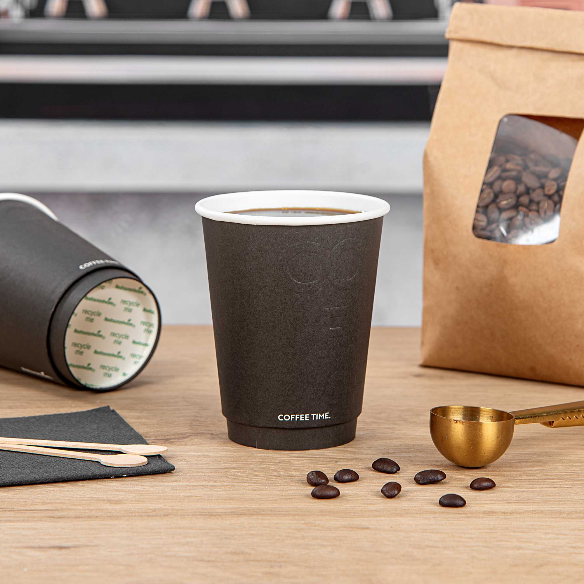 Restpresso 12 oz Black Embossed Paper Coffee Cup - Double Wall - 3 1/2" x 3 1/2" x 4 1/4" - 25 count box