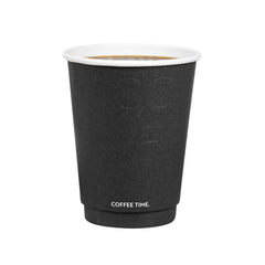 Restpresso 12 oz Black Embossed Paper Coffee Cup - Double Wall - 3 1/2