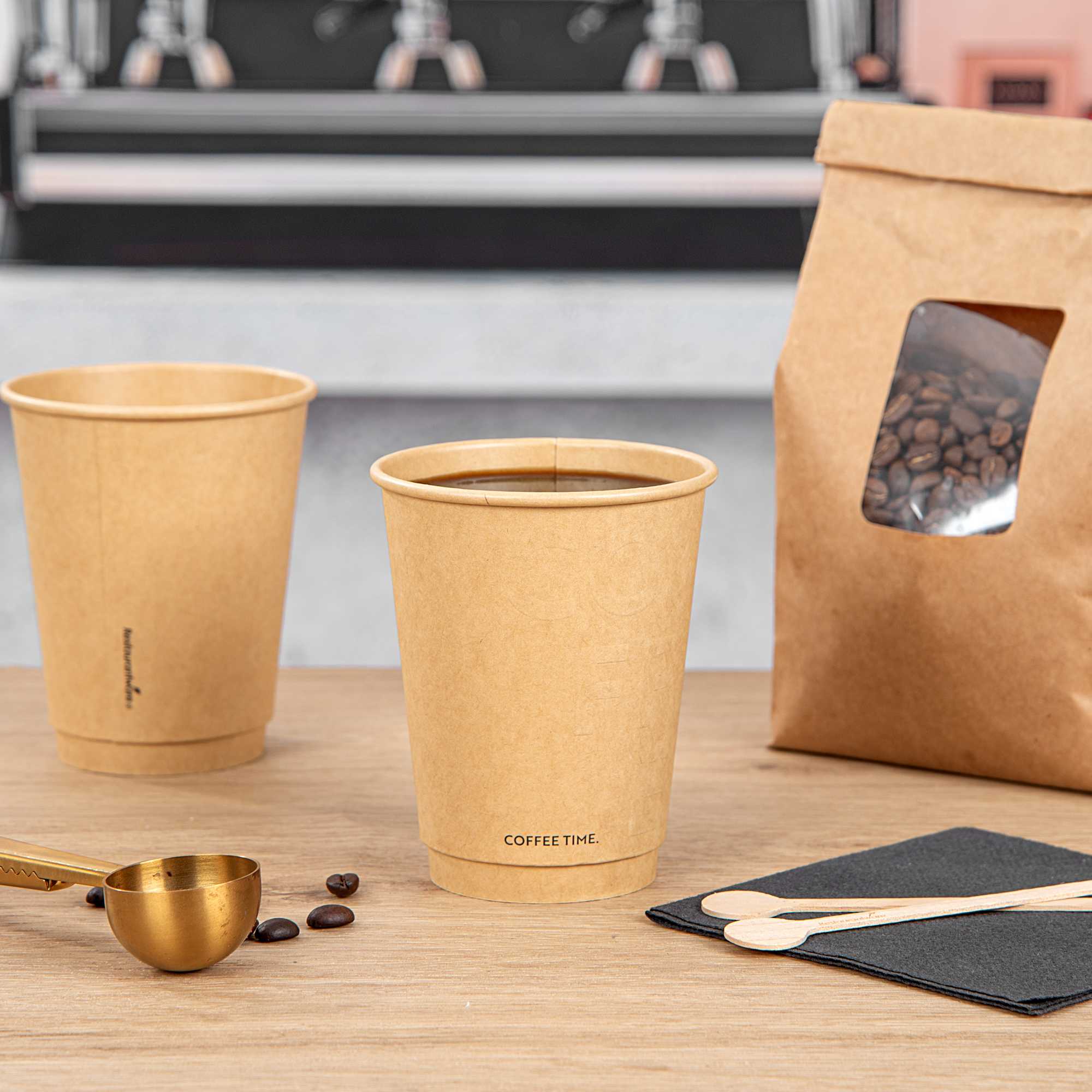 Restpresso 12 oz Kraft Embossed Paper Coffee Cup - Double Wall - 3 1/2" x 3 1/2" x 4 1/4" - 25 count box