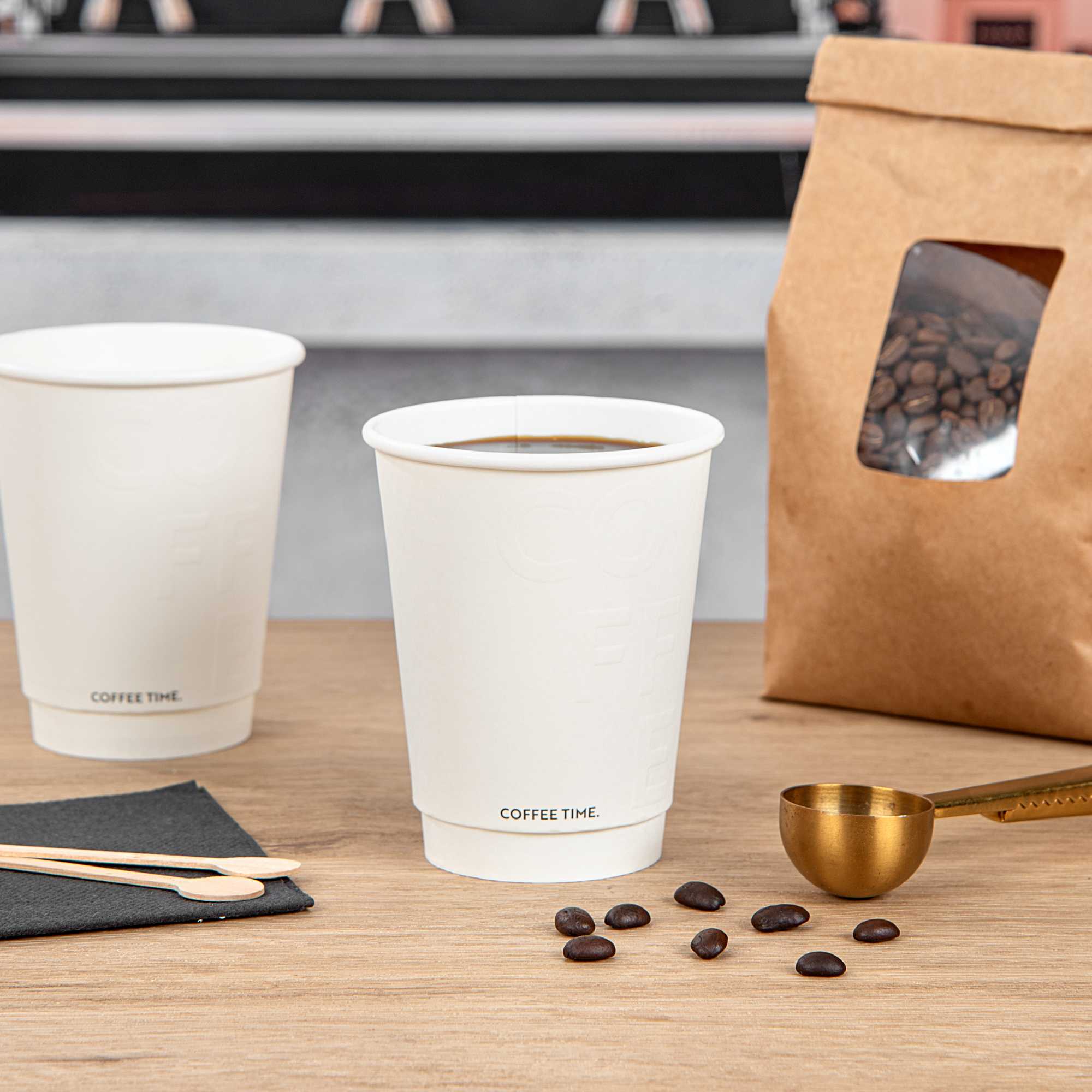 Restpresso 12 oz White Embossed Paper Coffee Cup - Double Wall - 3 1/2" x 3 1/2" x 4 1/4" - 25 count box