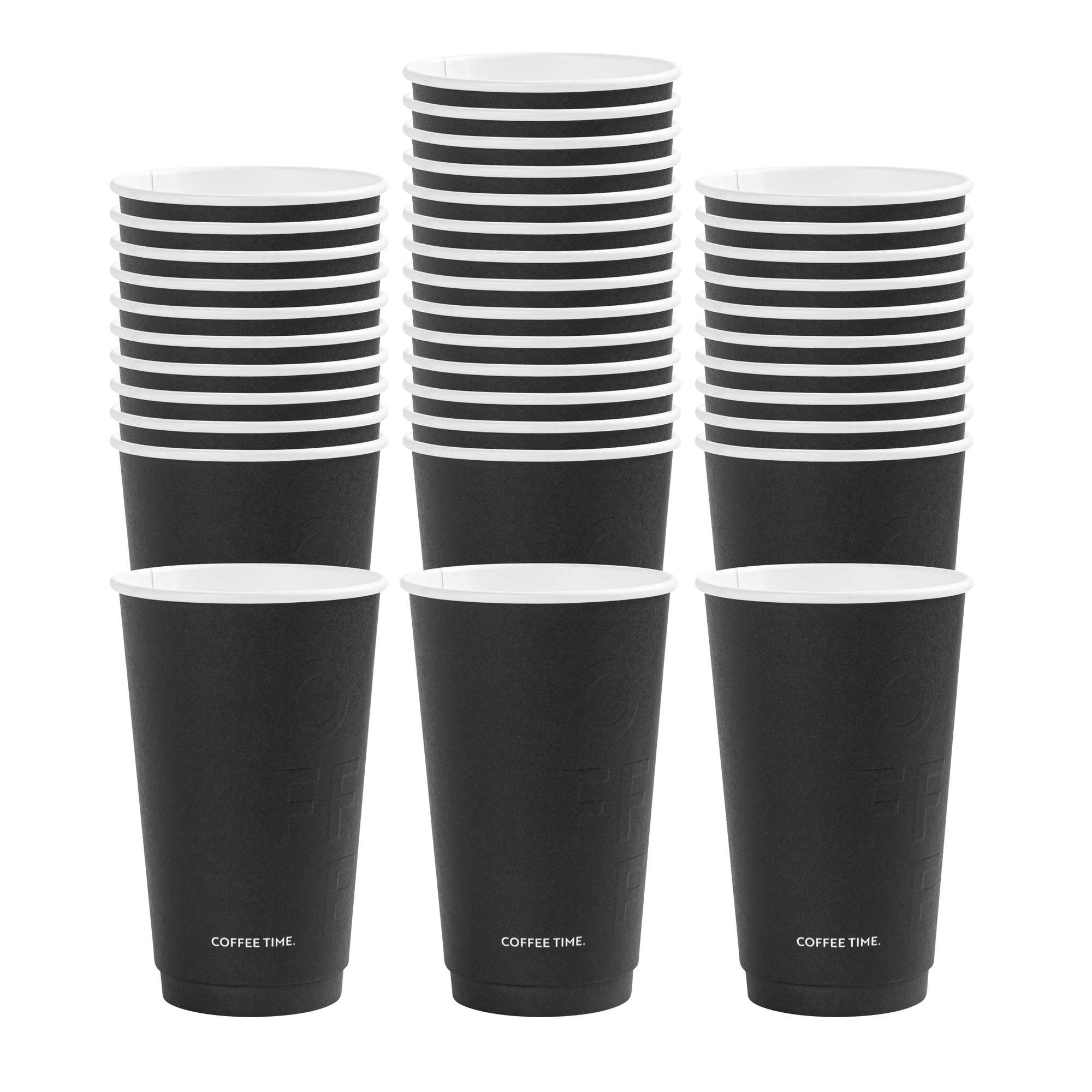 Restpresso 16 oz Black Embossed Paper Coffee Cup - Double Wall - 3 1/2" x 3 1/2" x 5 1/2" - 25 count box