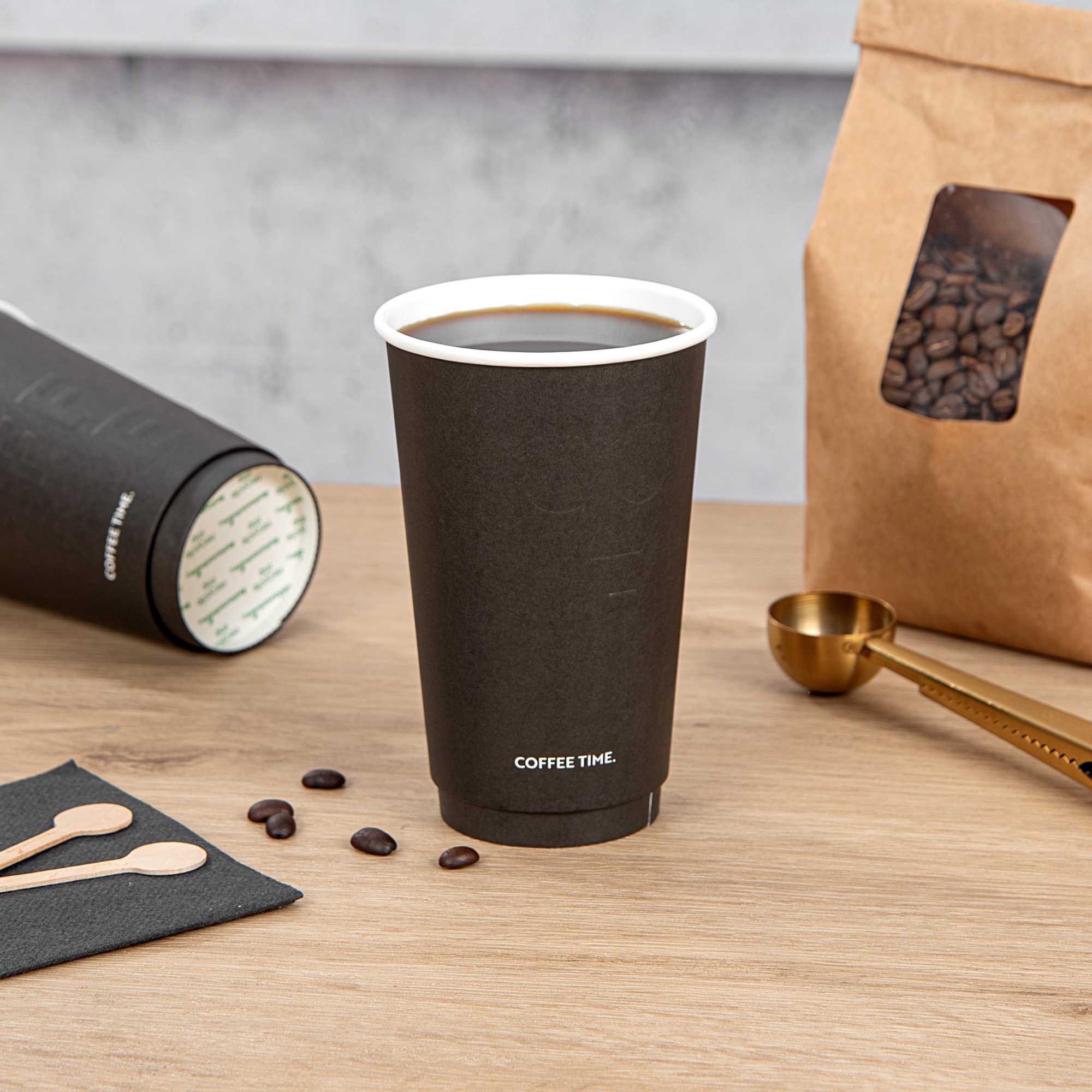 Restpresso 16 oz Black Embossed Paper Coffee Cup - Double Wall - 3 1/2" x 3 1/2" x 5 1/2" - 25 count box