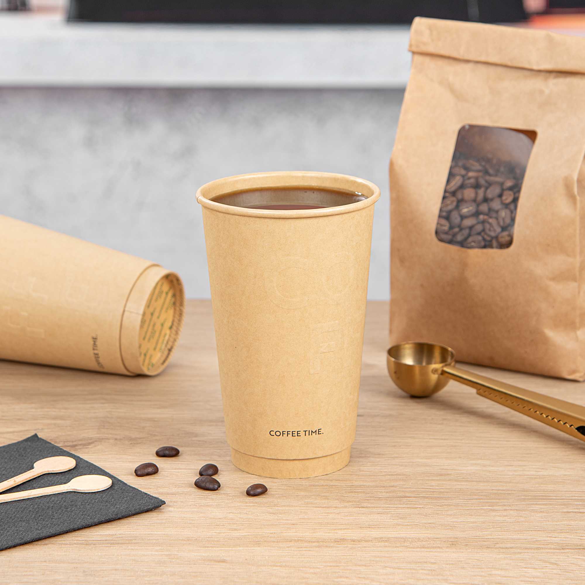 Restpresso 16 oz Kraft Embossed Paper Coffee Cup - Double Wall - 3 1/2" x 3 1/2" x 5 1/2" - 25 count box