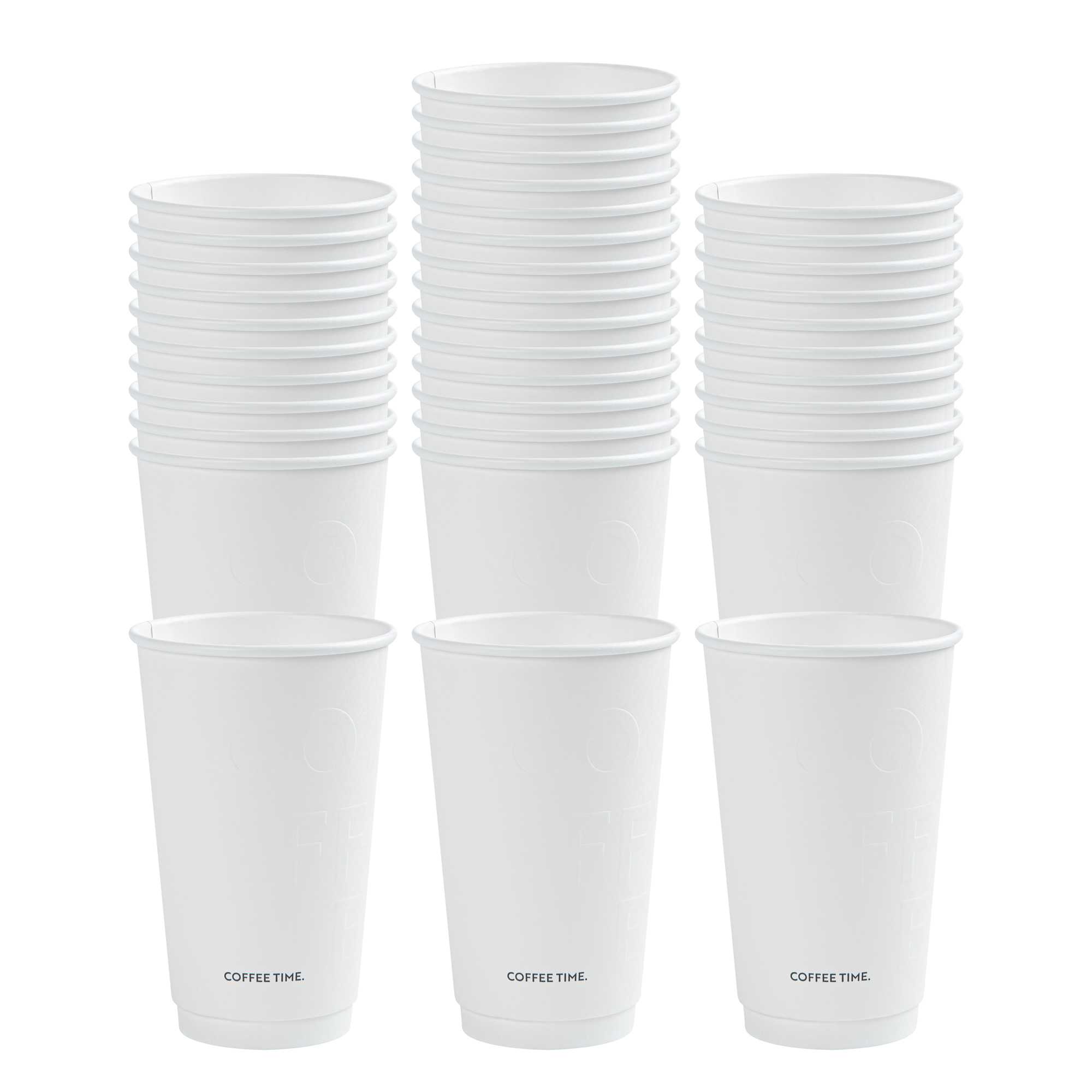 Restpresso 16 oz White Embossed Paper Coffee Cup - Double Wall - 3 1/2" x 3 1/2" x 5 1/2" - 25 count box