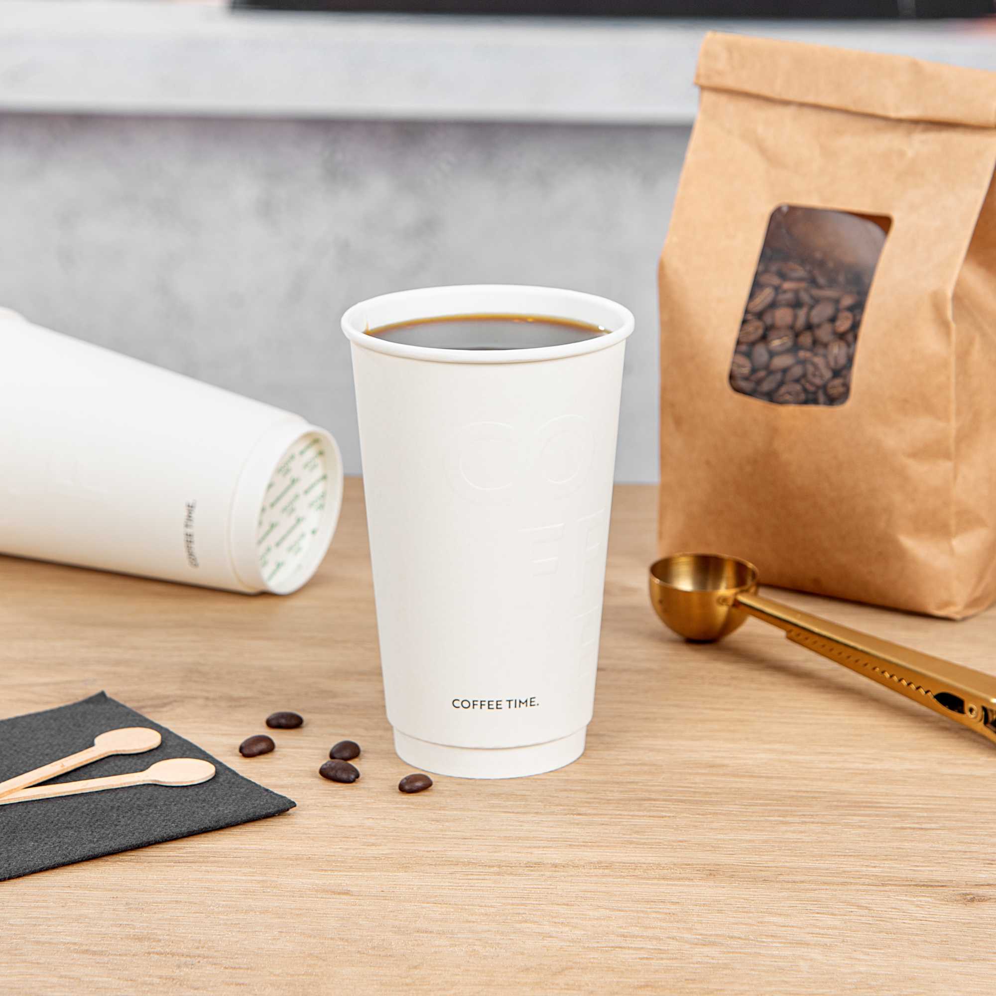 Restpresso 16 oz White Embossed Paper Coffee Cup - Double Wall - 3 1/2" x 3 1/2" x 5 1/2" - 25 count box