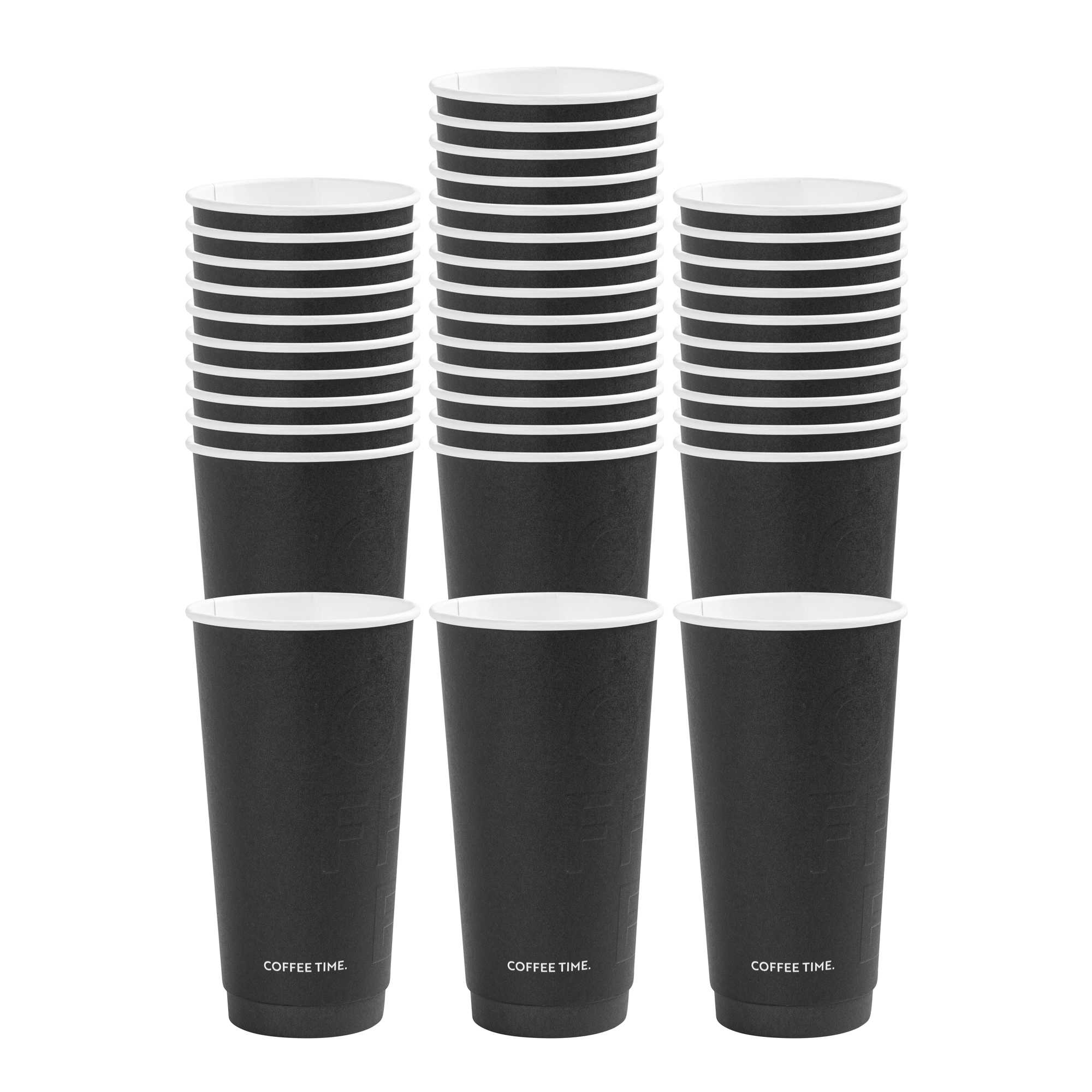 Restpresso 20 oz Black Embossed Paper Coffee Cup - Double Wall - 3 1/2" x 3 1/2" x 6 1/4" - 25 count box