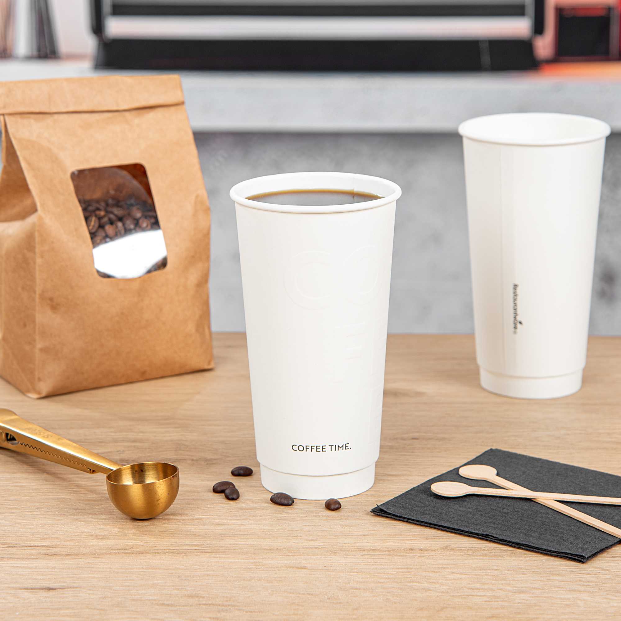 Restpresso 20 oz White Embossed Paper Coffee Cup - Double Wall - 3 1/2" x 3 1/2" x 6 1/4" - 25 count box