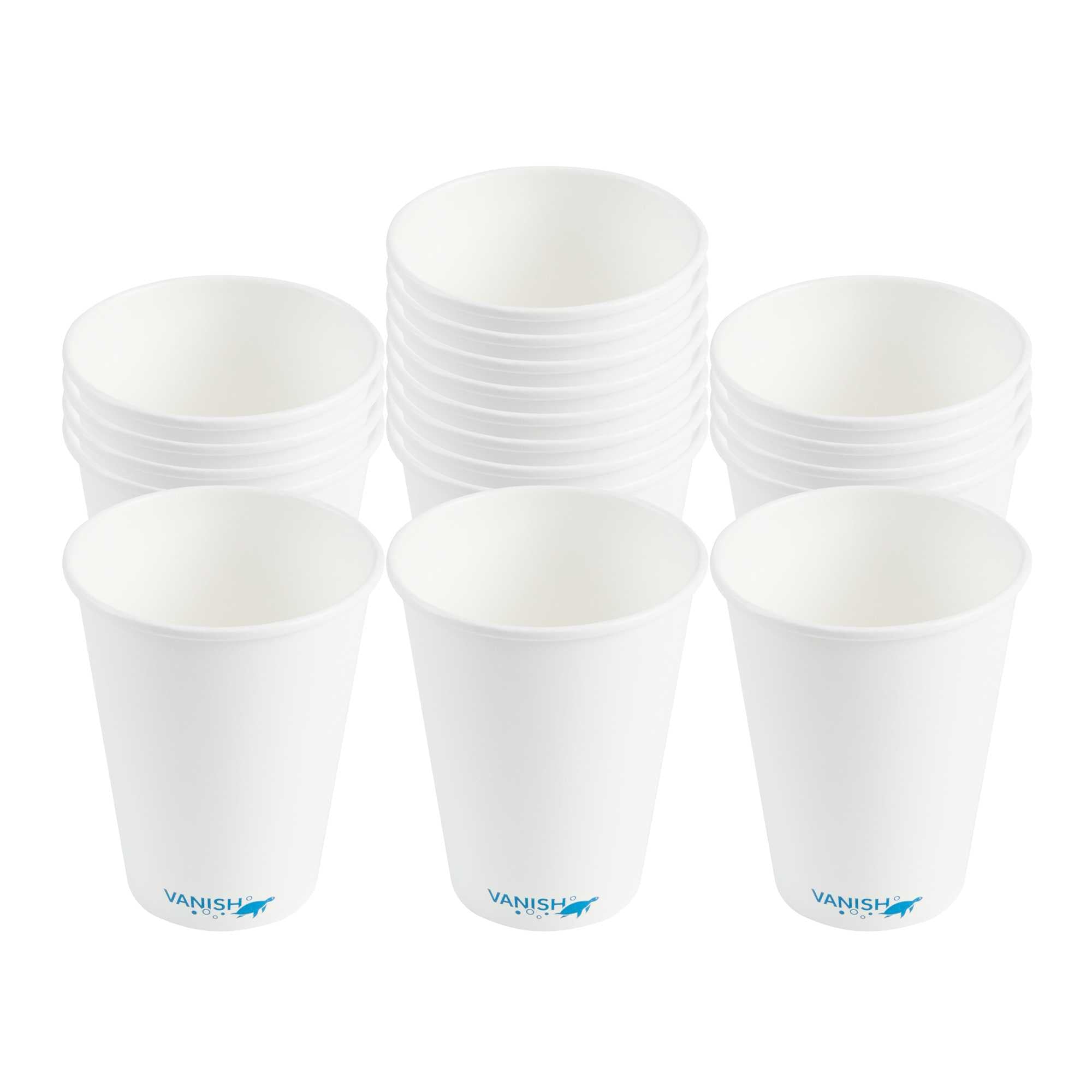 Vanish 12 oz White Paper Coffee Cup - Water-Based Coating, Compostable, Single Wall - 50 count box