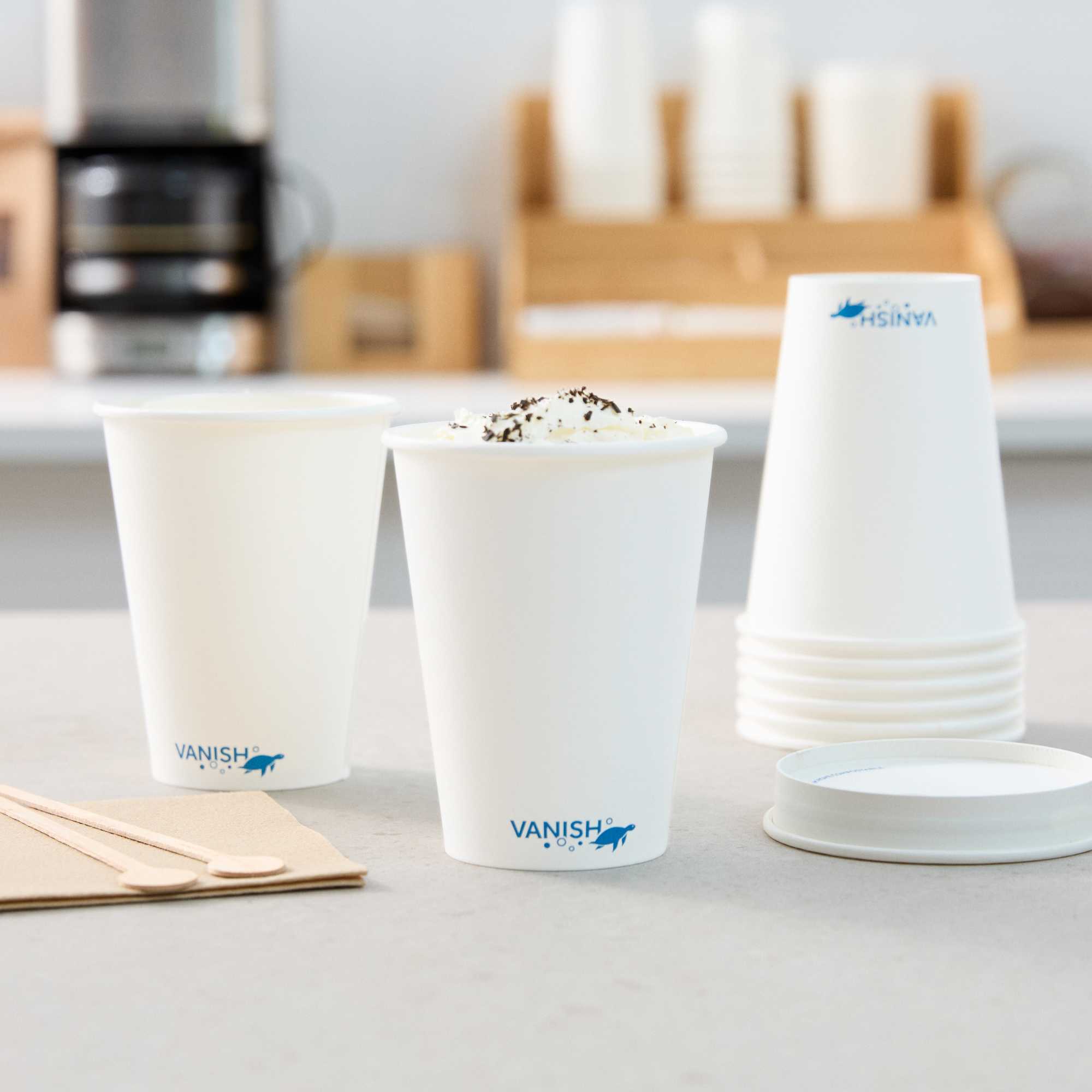 Vanish 12 oz White Paper Coffee Cup - Water-Based Coating, Compostable, Single Wall - 50 count box