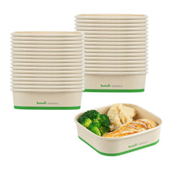 Sustain 25 oz Square Bamboo Paper Take Out Container - with PLA Lining, Compostable - 50 count box
