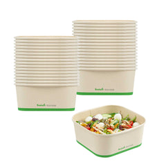 Sustain 40 oz Square Bamboo Paper Take Out Container - with PLA Lining, Compostable - 100 count box