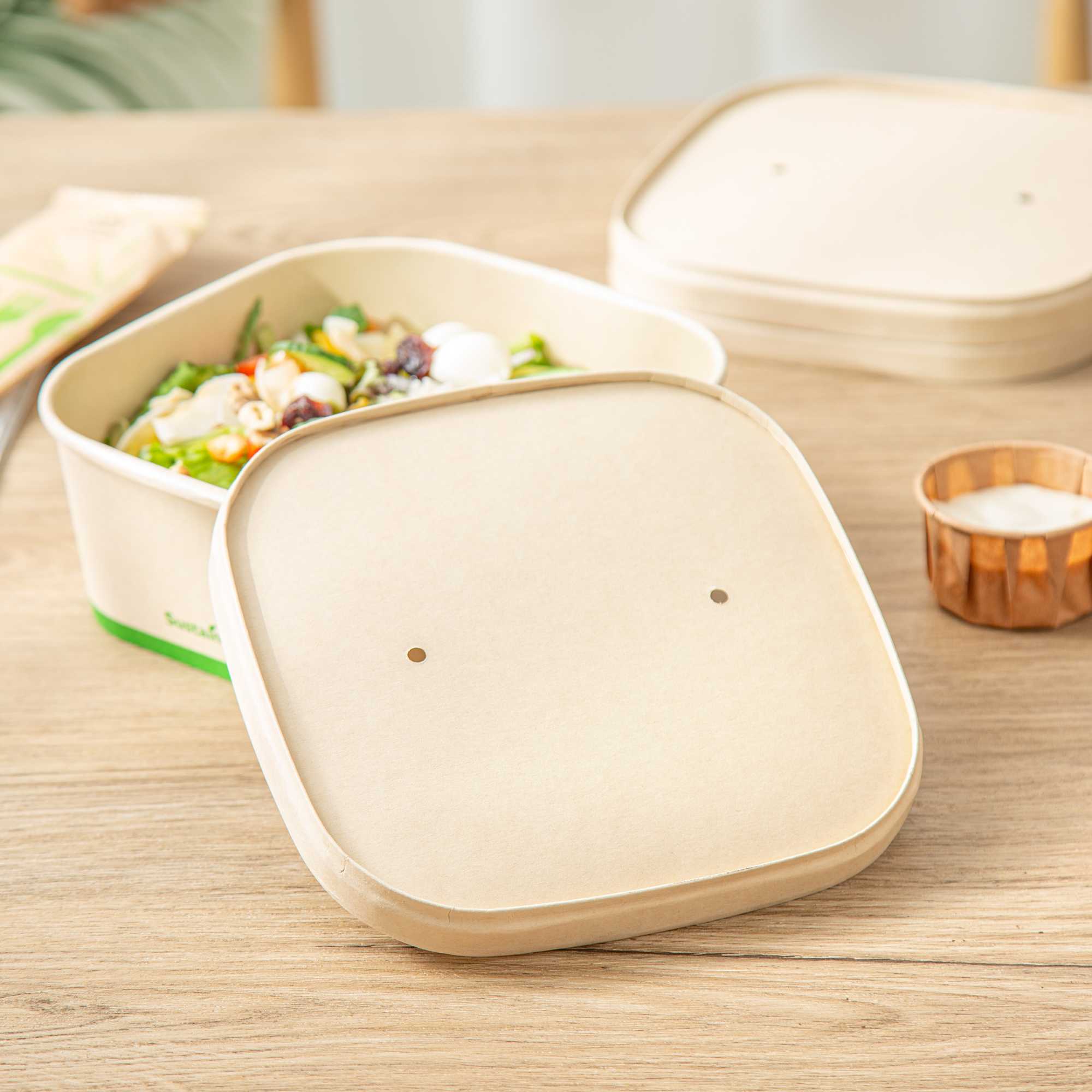 Sustain Square Bamboo Paper Lid - Fits 25, 34, 40 And 47 oz Take Out Containers, Compostable - 6 3/4" x 6 3/4" - 50 count box