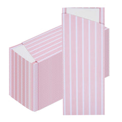 Luxenap Pink and White Stripe Offset Paper Cutlery Pouch - with 2 Ply Napkin - 7 1/2