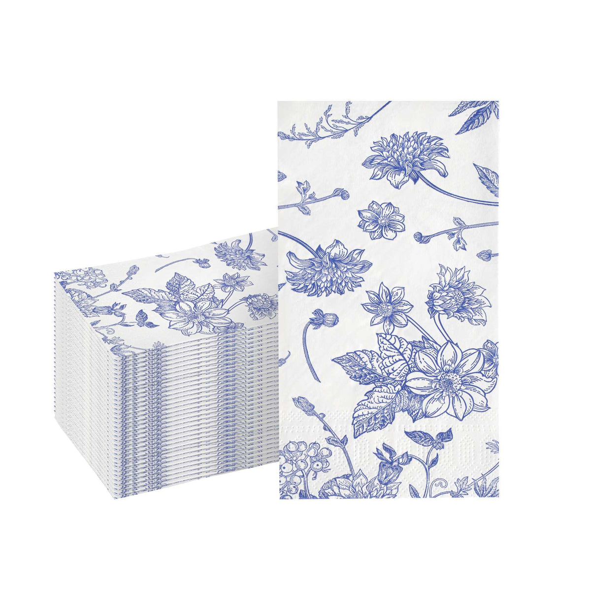 Luxenap 1/6-Fold Blue Paper Pocket / Facial Tissue - 3-Ply, Floral Pattern - 13" x 15 3/4"- 50 count box