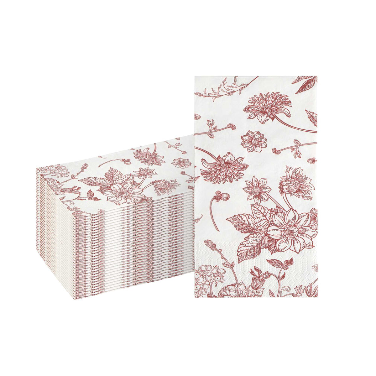 Luxenap 1/6-Fold Red Paper Pocket / Facial Tissue - 3-Ply, Floral Pattern - 13" x 15 3/4"- 50 count box