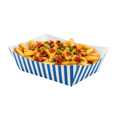 Bio Tek 2 lb Blue and White Stripe Paper #200 Food Tray / Boat - 6