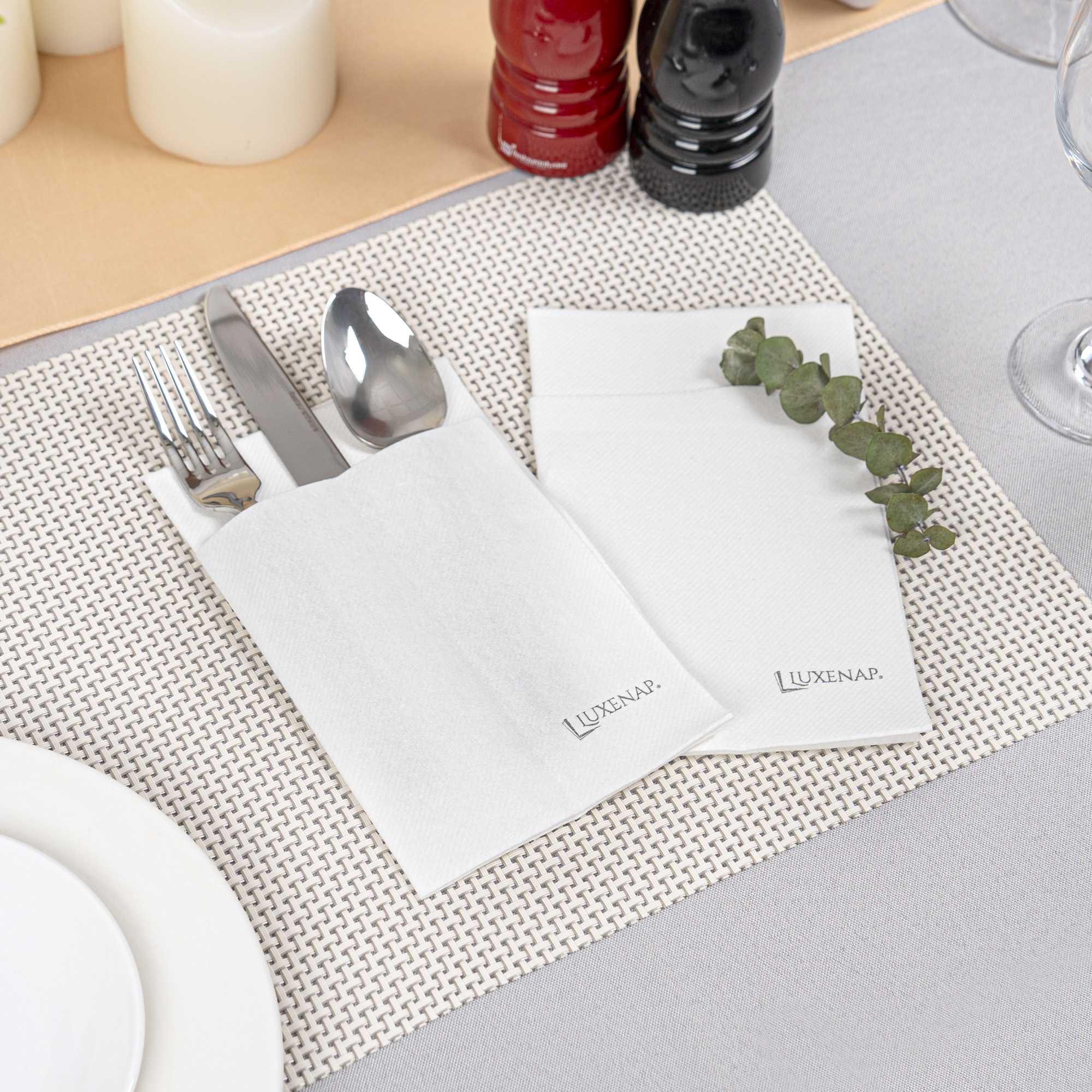 Luxenap White Paper Linen-Feel Dinner Napkin - Air Laid, Kangaroo - 15 3/4" x 9 1/2" - 50 count box