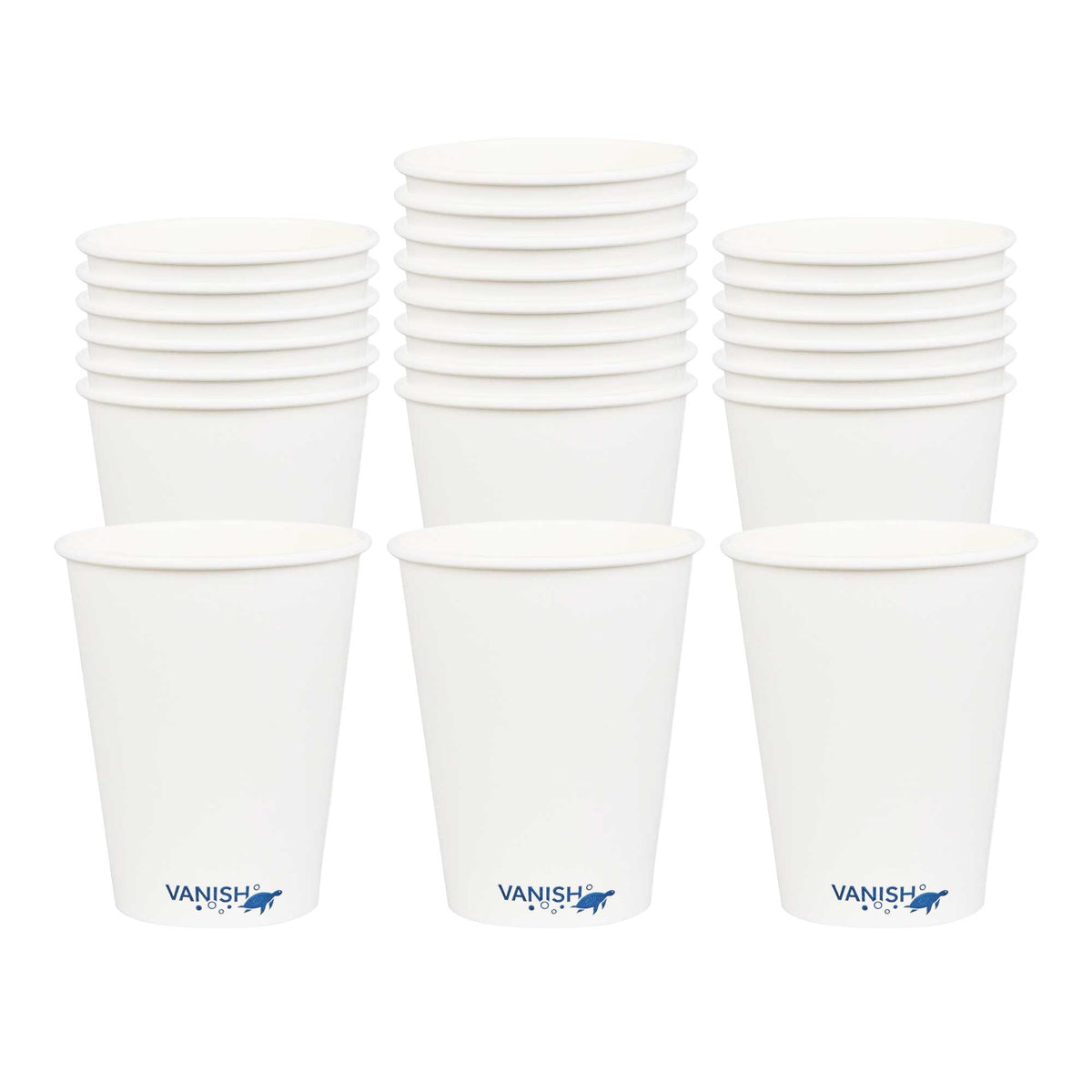Vanish 12 oz White Paper Hot Cup - Single Wall, Compostable - 3 1/2" x 2 1/4" x 4 1/4" - 50 count box