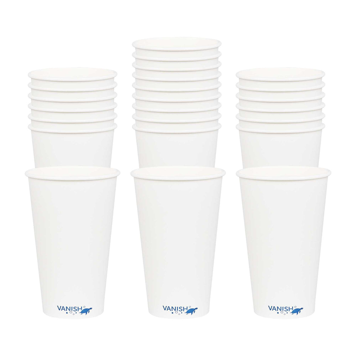 Vanish 16 oz White Paper Hot Cup - Single Wall, Compostable - 3 1/2" x 2 1/4" x 5 1/4" - 50 count box