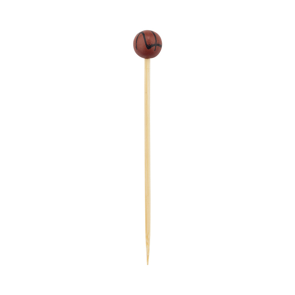 Pixy Brown and Black Bamboo Basketball Pick - Hand-Painted - 4" x 1/2" x 1/2" - 1000 count box